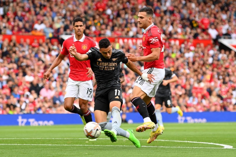 Emile Smith Rowe appears to pick up injury as Arteta rues lack of discipline 4 MANCHESTER, ENGLAND - SEPTEMBER 04: Gabriel Martinelli of Arsenal scores their sides goal later disallowed by VAR during the Premier League match between Manchester United and Arsenal FC at Old Trafford on September 04, 2022 in Manchester, England. (Photo by Michael Regan/Getty Images)