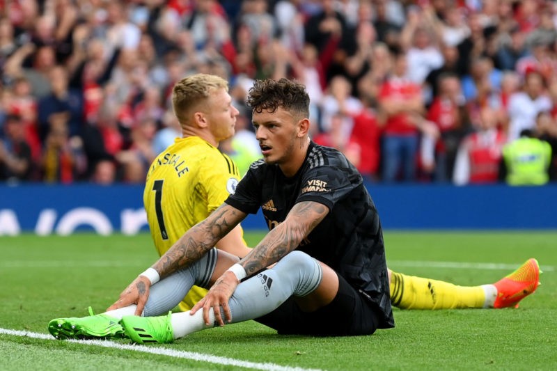 Emile Smith Rowe appears to pick up injury as Arteta rues lack of discipline 3 MANCHESTER, ENGLAND - SEPTEMBER 04: Ben White of Arsenal looks dejected after Marcus Rashford of Manchester United (not pictured) scores their sides third goal during the Premier League match between Manchester United and Arsenal FC at Old Trafford on September 04, 2022 in Manchester, England. (Photo by Michael Regan/Getty Images)