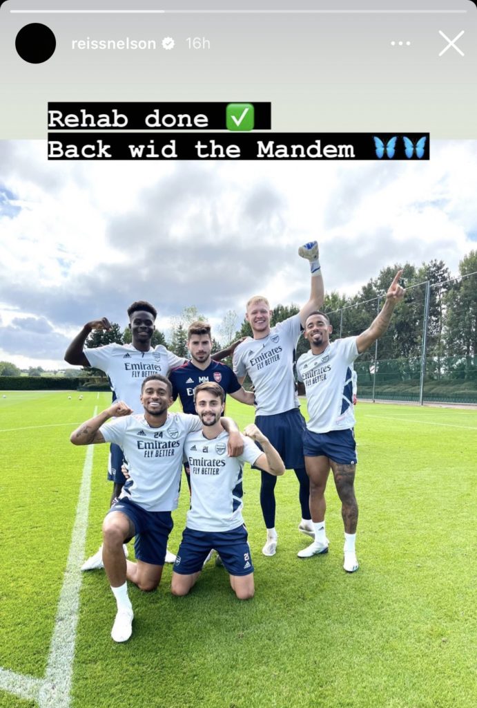 "Rehab done": Injured Arsenal winger returns after 1 month out 2 Reiss Nelson back in training via his Instagram story