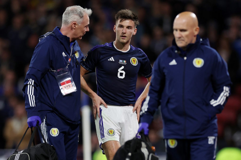 Every result for Arsenal's internationals in September 6 GLASGOW, SCOTLAND - SEPTEMBER 24: Kieran Tierney of Scotland leaves the field after recieving medical treatment during the UEFA Nations League League B Group 1 match between Scotland and Republic of Ireland at Hampden Park National Stadium on September 24, 2022 in Glasgow, Scotland. (Photo by Ian MacNicol/Getty Images)