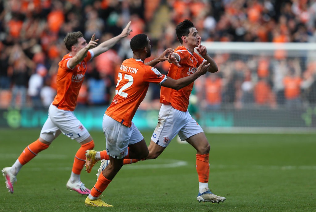 Charlie Patino completes loan move to Swansea City 3 Charlie Patino celebrates his goal for Blackpool by shushing the Preston North End fans (Photo via Matt Scrafton on Twitter)