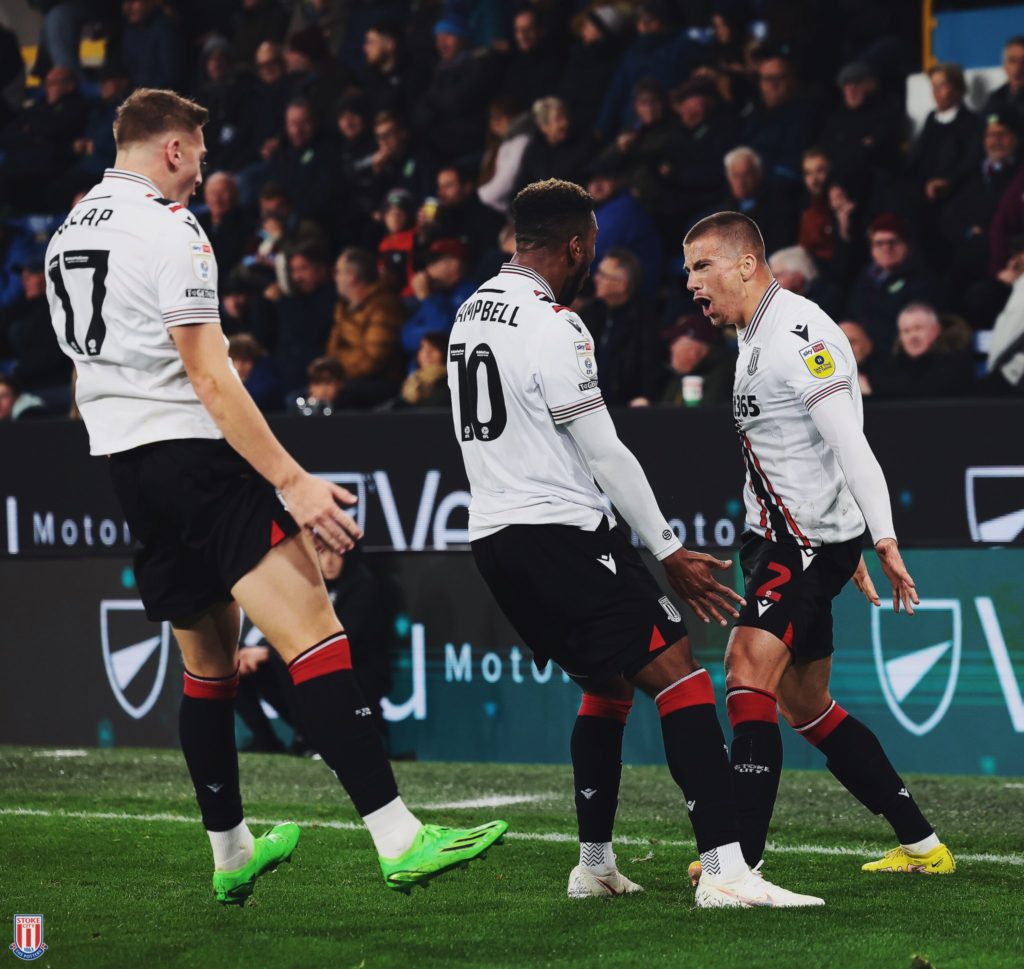 Harry Clarke celebrating a goal for Stoke City (Photo via Clarke on Twitter)