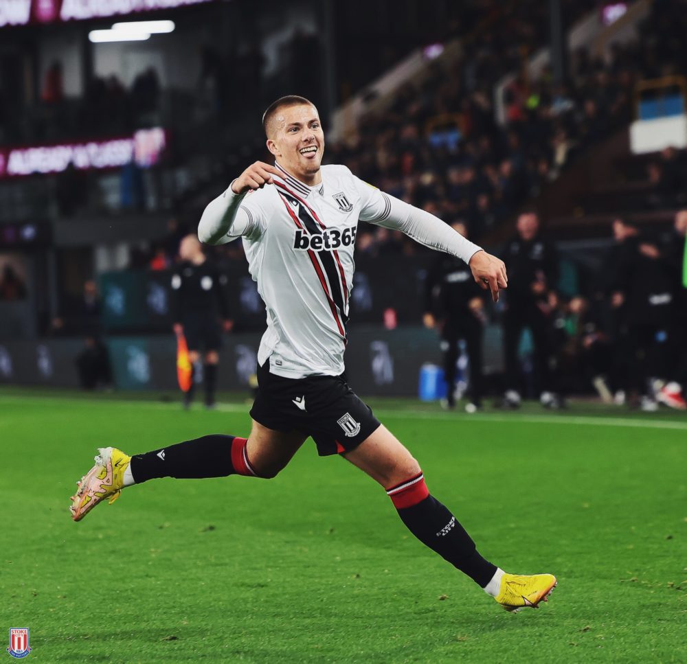 Harry Clarke celebrating a goal for Stoke City (Photo via Clarke on Twitter)