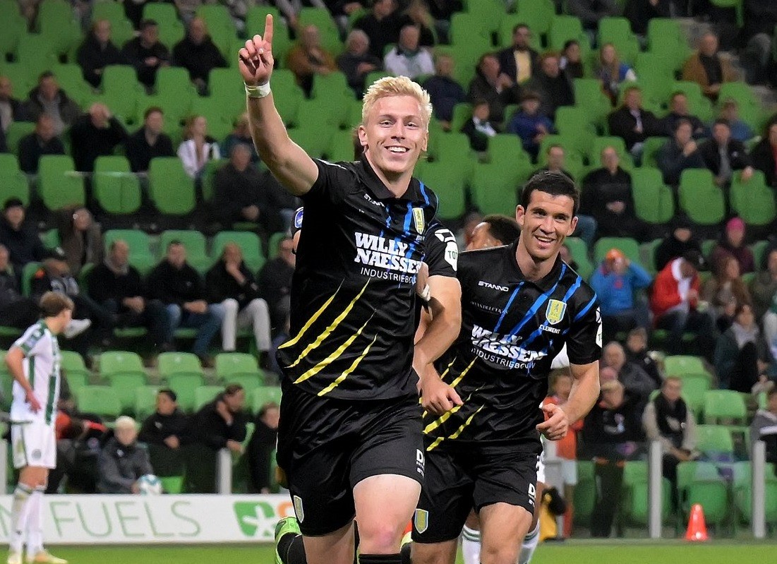 Mika Biereth celebrates a goal for Waalwijk (Photo via Opta on Twitter)