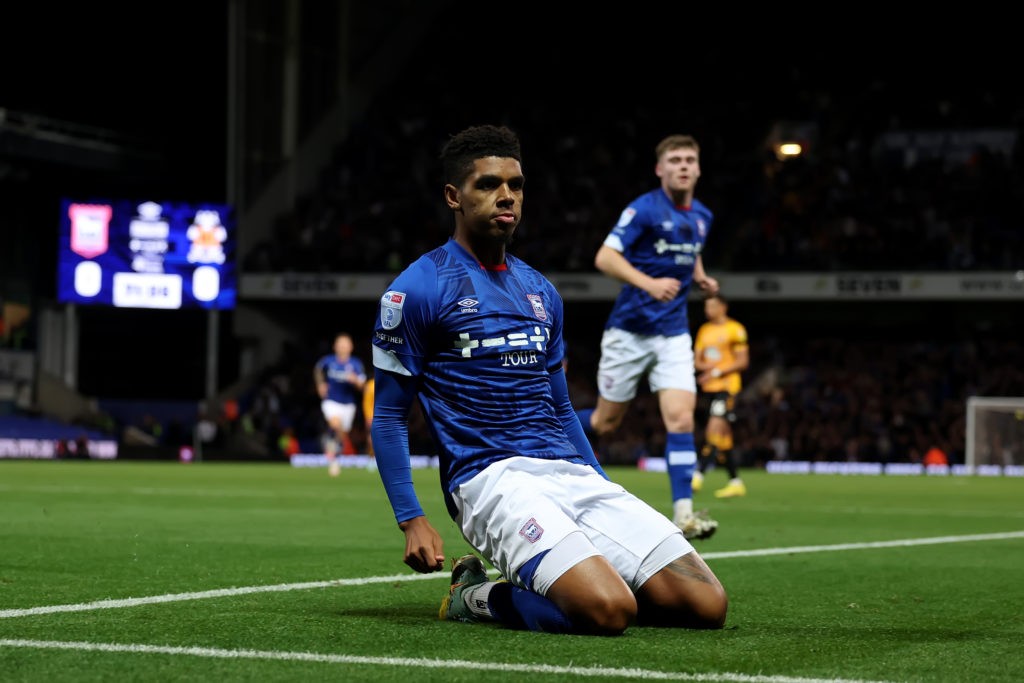 Arsenal striker to return to Ipswich Town 2 Tyreece John-Jules celebrates scoring for Ipswich Town (Photo via Ipswich Town on Twitter)