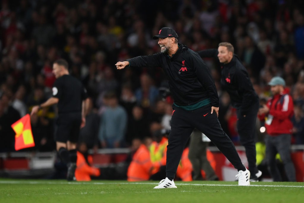 Liverpool confirm Klopp departure ahead of Arsenal clash 4 LONDON, ENGLAND - OCTOBER 09: Juergen Klopp, Manager of Liverpool reacts during the Premier League match between Arsenal FC and Liverpool FC at Emirates Stadium on October 09, 2022 in London, England. (Photo by Shaun Botterill/Getty Images)