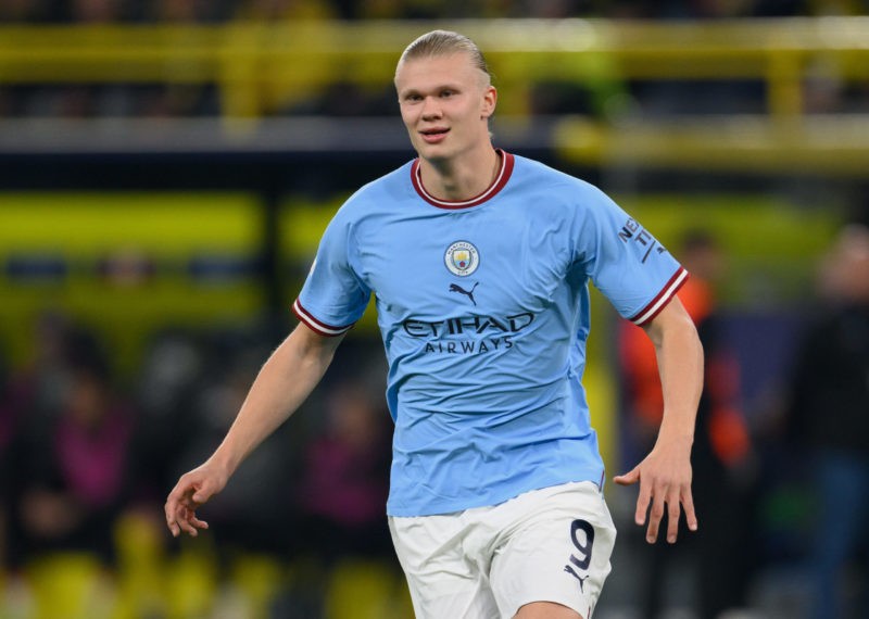 DORTMUND, GERMANY - OCTOBER 25: Erling Haaland of Manchester City in action during the UEFA Champions League group G match between Borussia Dortmun...