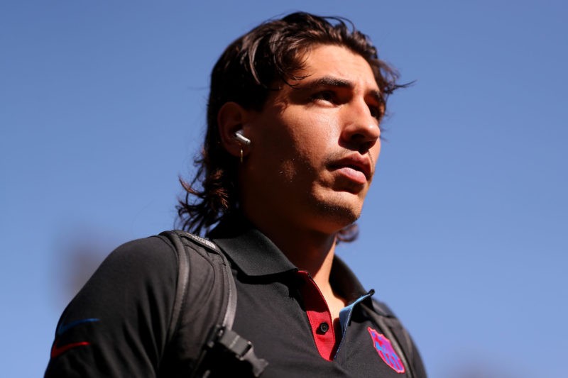 CADIZ, SPAIN - SEPTEMBER 10: Hector Bellerin of Barcelona arrives at the stadium prior to the LaLiga Santander match between Cadiz CF and FC Barcel...