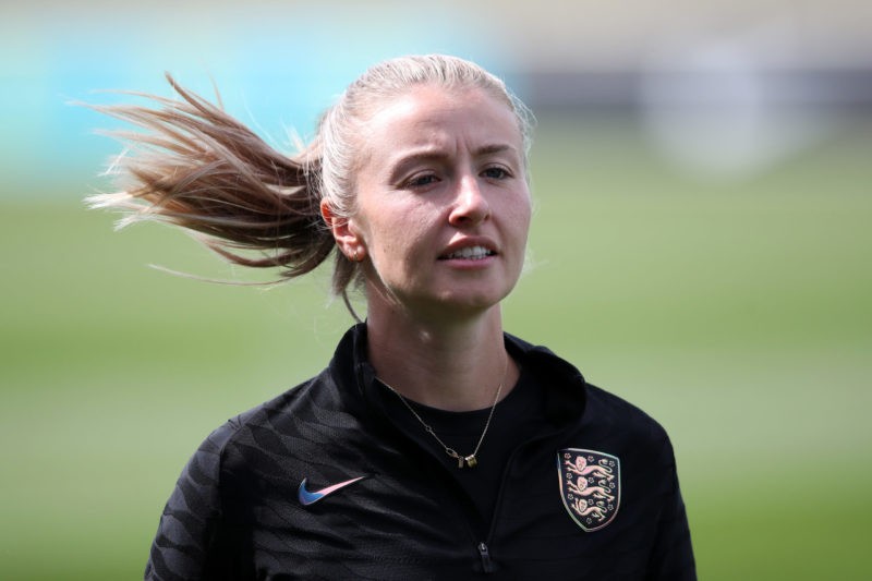 BURTON UPON TRENT, ENGLAND - AUGUST 30: Leah Williamson of England looks on during a training session ahead of their FIFA Women's World Cup qualifi...