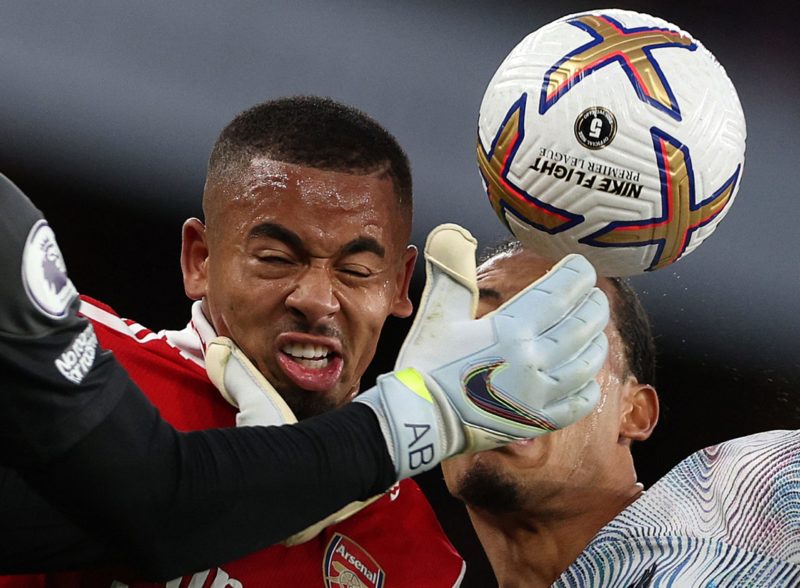 Gabriel Jesus a doubt with 2 out: Arsenal team news for Leeds United clash 2 Liverpool's Brazilian goalkeeper Alisson Becker (L) and Liverpool's Dutch defender Virgil van Dijk (R) clash with Arsenal's Brazilian striker Gabriel Jesus during the English Premier League football match between Arsenal and Liverpool at the Emirates Stadium in London on October 9, 2022. (Photo by ADRIAN DENNIS/AFP via Getty Images)