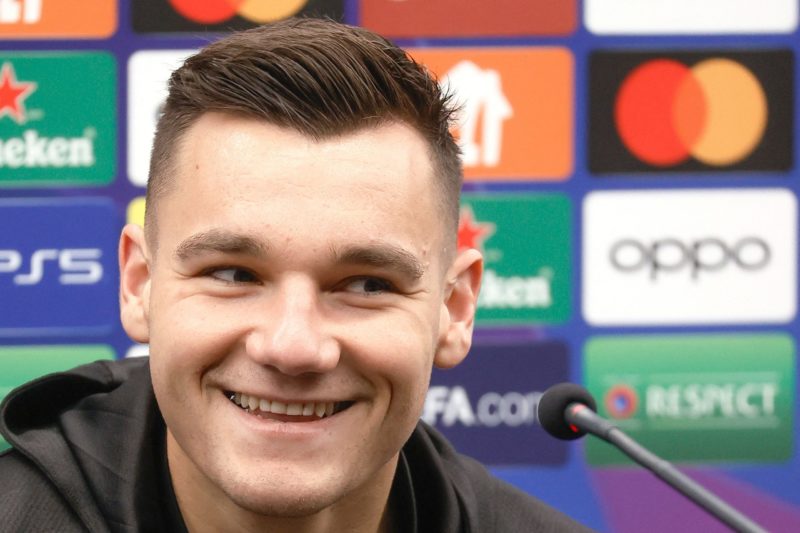 Belgian soccer team Club Brugge KV's Spanish forward Ferran Jutgla reacts during a press conference of his team in Brugge on the eve of the UEFA Ch...