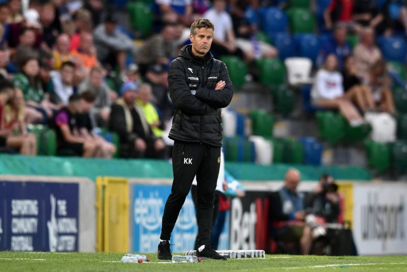 BELFAST, NORTHERN IRELAND - JULY 19: Kjetil Knutsen, Head Coach of Bodo/Glimt looks on during the UEFA Champions League Second Qualifying Round Fir...