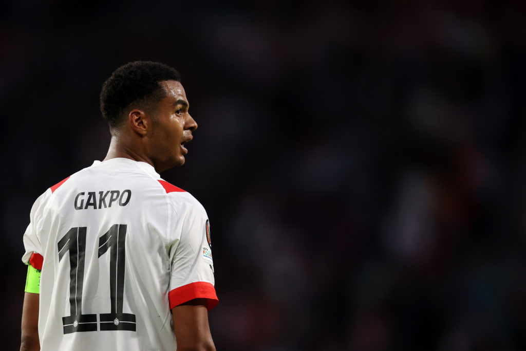 Arsenal send scouts to watch PSV star after Europa League clash 2 EINDHOVEN, NETHERLANDS - SEPTEMBER 08: Cody Gakpo of PSV Eindhoven in action during the UEFA Europa League group A match between PSV Eindhoven and FK Bodo/Glimt at Phillips Stadium on September 08, 2022 in Eindhoven, Netherlands. (Photo by Dean Mouhtaropoulos/Getty Images)