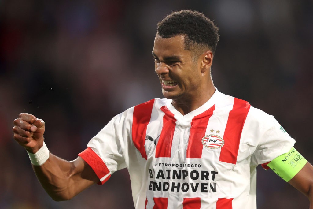 Arsenal interested in 3-goal World Cup joint top scorer 3 EINDHOVEN, NETHERLANDS - SEPTEMBER 08: Cody Gakpo of PSV Eindhoven celebrates after scoring their team's first goal during the UEFA Europa League group A match between PSV Eindhoven and FK Bodo/Glimt at Phillips Stadium on September 08, 2022 in Eindhoven, Netherlands. (Photo by Dean Mouhtaropoulos/Getty Images)