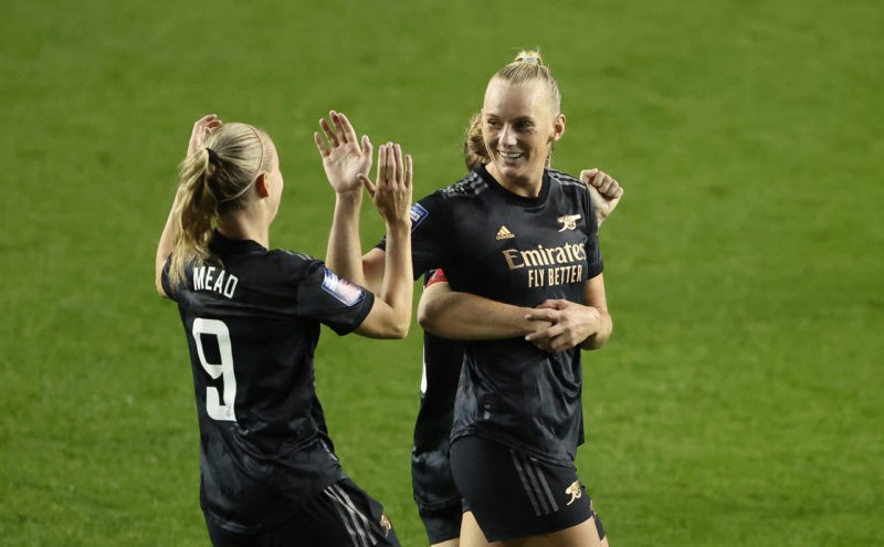 Beth Mead, Reading review and Lyon preview 3 READING, ENGLAND - OCTOBER 16: Stina Blackstenius of Arsenal celebrates with Beth Mead and teammates after scoring their team's first goal during the FA Women's Super League match between Reading and Arsenal at Madejski Stadium on October 16, 2022 in Reading, England. (Photo by Warren Little/Getty Images)
