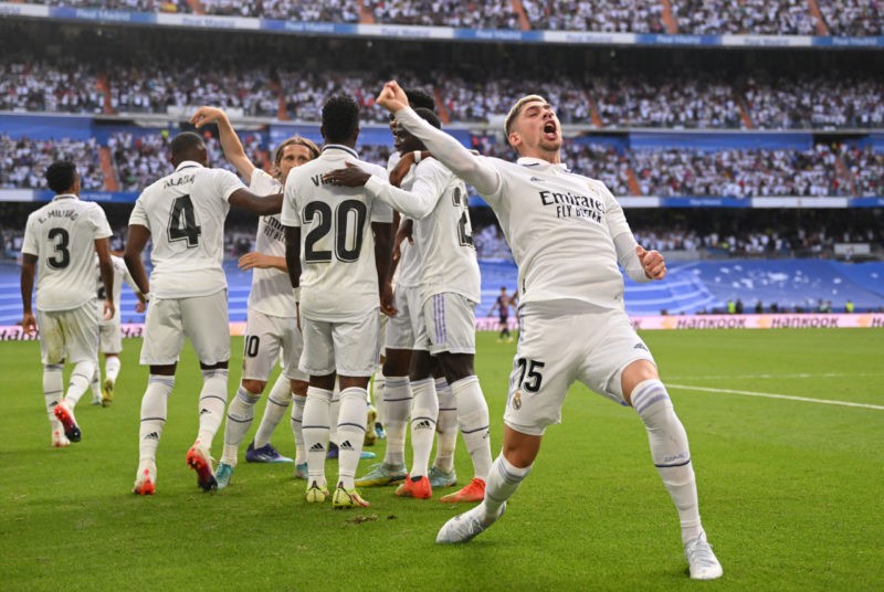 Hector Bellerin misses Barcelona's 3-1 defeat at Real Madrid 2 MADRID, SPAIN - OCTOBER 16: Federico Valverde of Real Madrid celebrates after scoring their team's second goal during the LaLiga Santander match between Real Madrid CF and FC Barcelona at Estadio Santiago Bernabeu on October 16, 2022 in Madrid, Spain. (Photo by David Ramos/Getty Images)