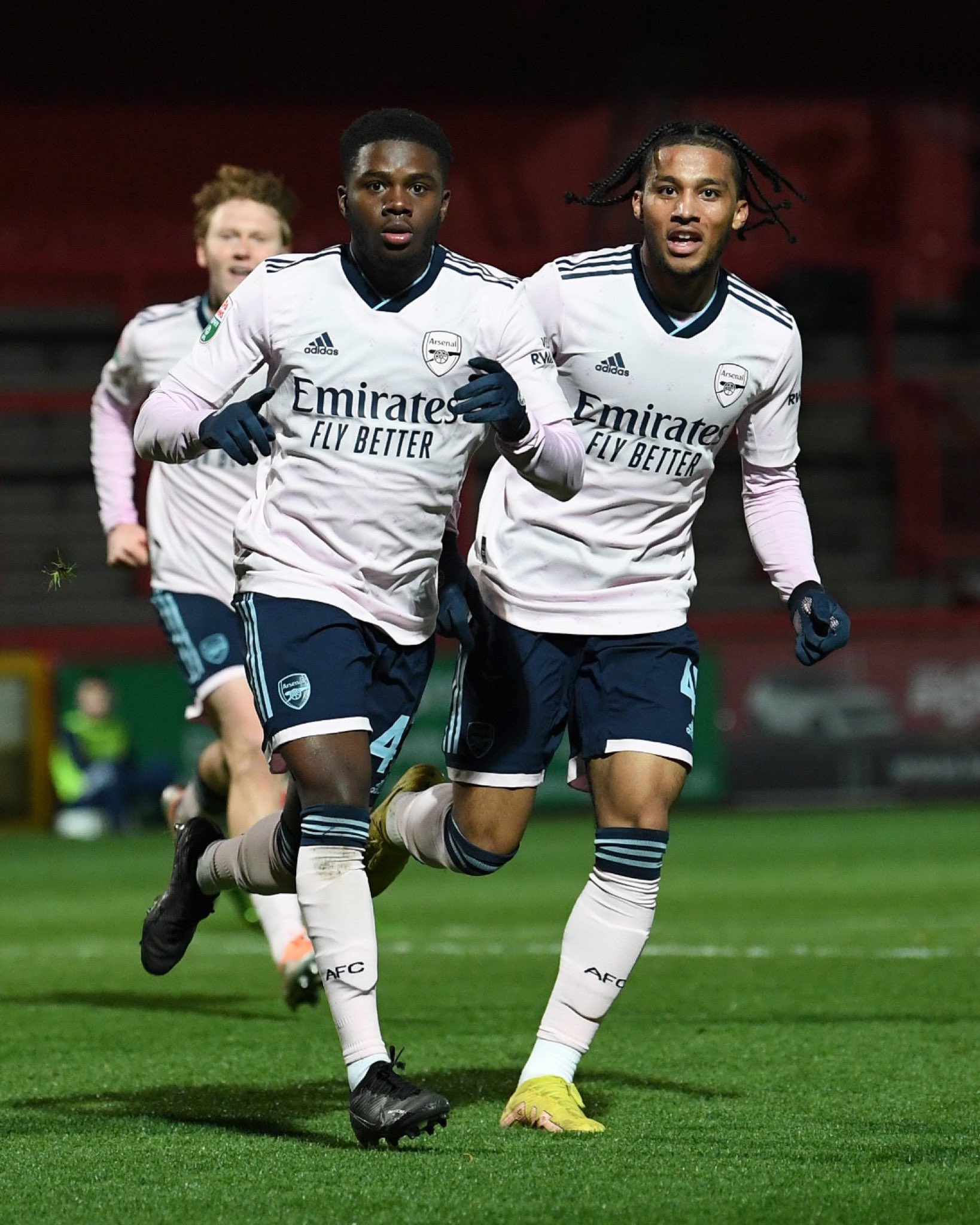 Nathan Butler-Oyedeji celebrates his goal against Stevenage (Photo via Arsenal Academy on Twitter)