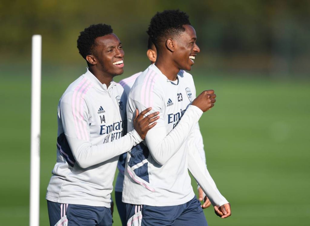 8 Arsenal players return to training, 6 still out 2 Eddie Nketiah and Albert Sambi Lokonga in training with Arsenal (Photo via Arsenal.com)