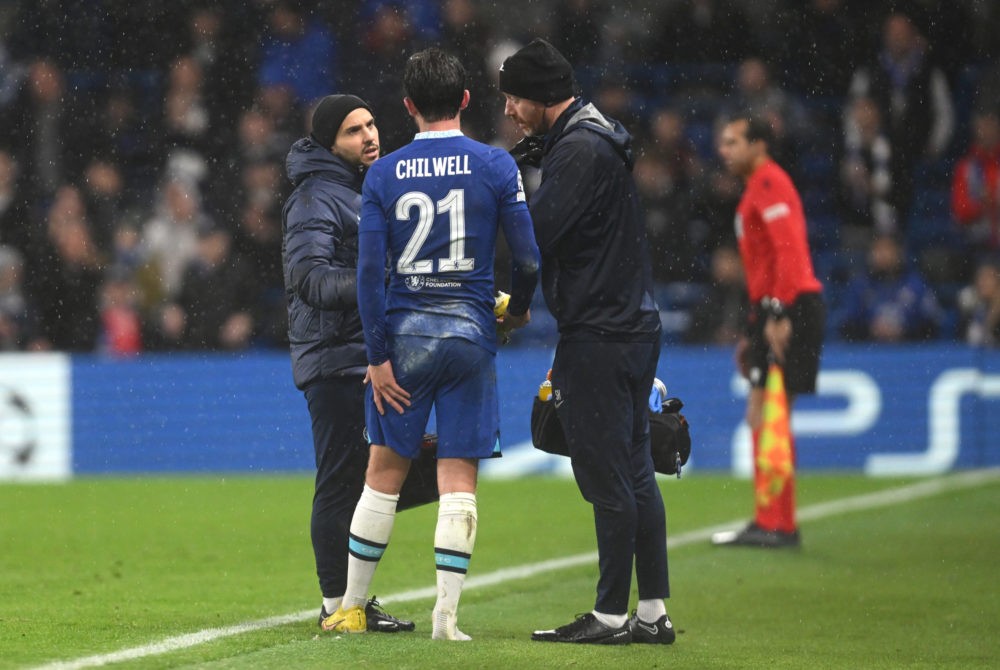LONDON, ENGLAND: Ben Chilwell of Chelsea receives medical treatment during the UEFA Champions League group E match between Chelsea FC and Dinamo Za...