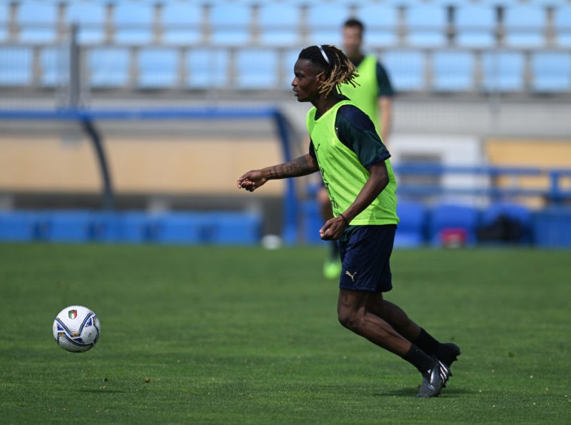 FLORENCE, ITALY - MAY 25: Ibrahima Bamba of Italy in action during a Italy training session at Centro Tecnico Federale di Coverciano on May 25, 2022 in Florence, Italy. (Photo by Claudio Villa/Getty Images)