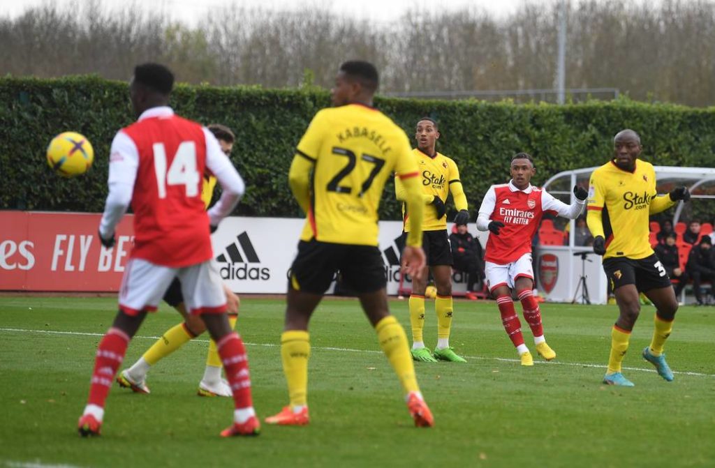 Highlights as Arsenal face Watford in behind-closed-doors friendly 3 Marquinhos scores in an Arsenal friendly vs Watford (Photo via Arsenal.com)