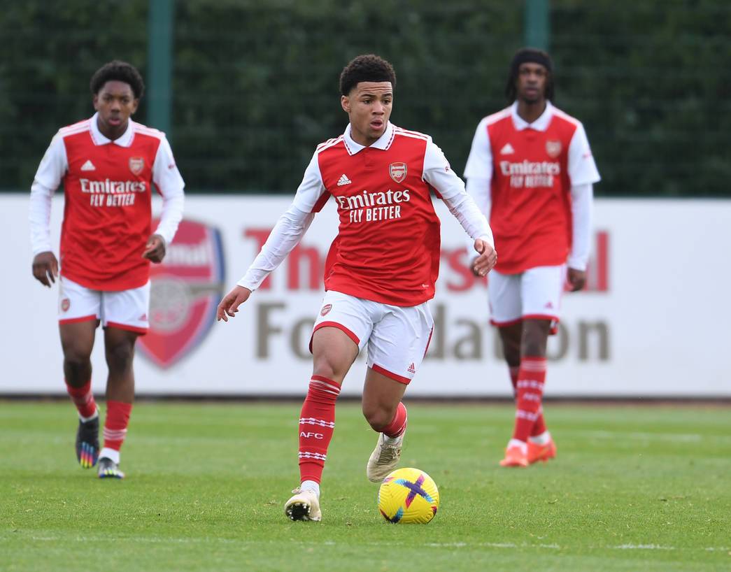 Ethan Nwaneri plays for Arsenal in their friendly against Watford (Photo via Arsenal.com)