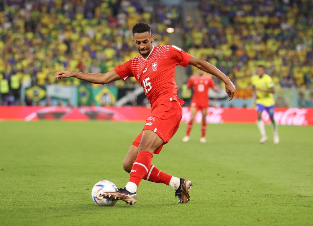 DOHA, QATAR: Djibril Sow of Switzerland during the FIFA World Cup Qatar 2022 Group G match between Brazil and Switzerland at Stadium 974 on Novembe...