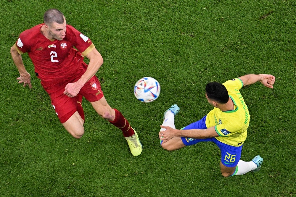 Gabriel Martinelli praised in Brazil for 1st World Cup start 3 Serbia's defender Strahinja Pavlovic and Brazil's forward Gabriel Martinelli fight for the ball during the Qatar 2022 World Cup Group G football match between Brazil and Serbia at the Lusail Stadium in Lusail, north of Doha on November 24, 2022. (Photo by FRANCOIS-XAVIER MARIT/AFP via Getty Images)