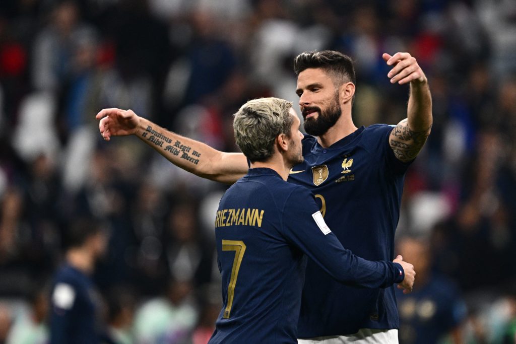Former Arsenal striker reached verbal agreement to sign with MLS side 2 France's forward #07 Antoine Griezmann (L) hugs France's forward #09 Olivier Giroud before the Qatar 2022 World Cup quarter-final football match between England and France at the Al-Bayt Stadium in Al Khor, north of Doha, on December 10, 2022. (Photo by GABRIEL BOUYS/AFP via Getty Images)