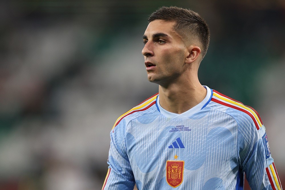 AL RAYYAN, QATAR: Ferran Torres of Spain in action during the FIFA World Cup Qatar 2022 Round of 16 match between Morocco and Spain at Education Ci...
