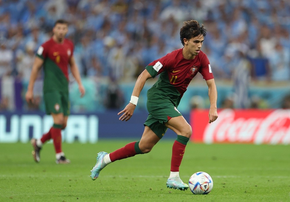 LUSAIL CITY, QATAR: Joao Felix of Portugal runs with the ball during the FIFA World Cup Qatar 2022 Group H match between Portugal and Uruguay at Lusail Stadium on November 28, 2022 in Lusail City, Qatar. (Photo by Francois Nel/Getty Images)