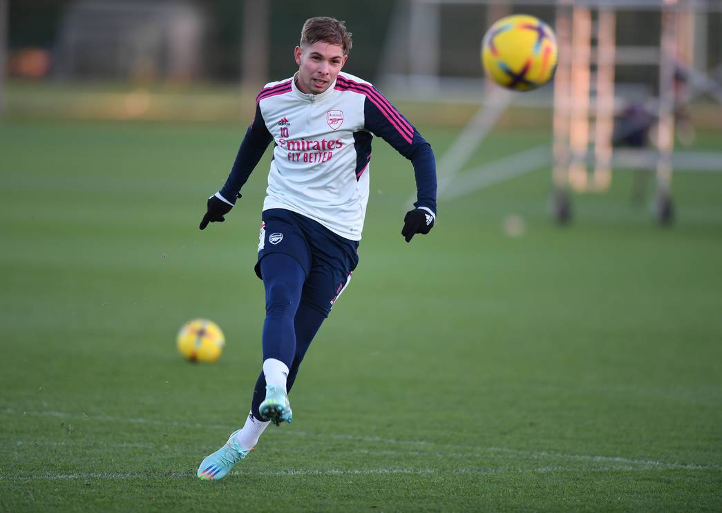 Emile Smith Rowe in training with Arsenal (Photo via Arsenal.com)