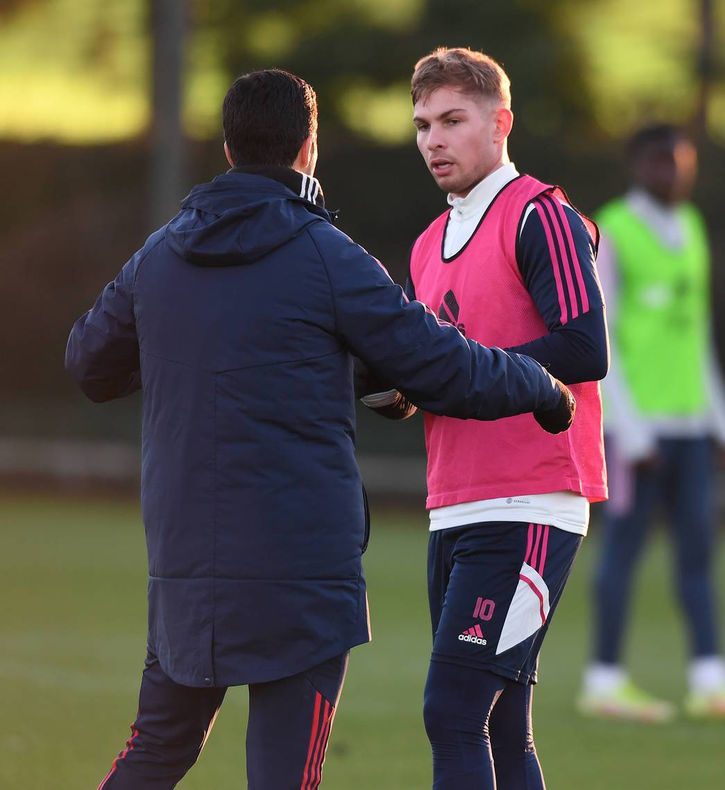 Emile Smith Rowe in training with Arsenal (Photo via Arsenal.com)