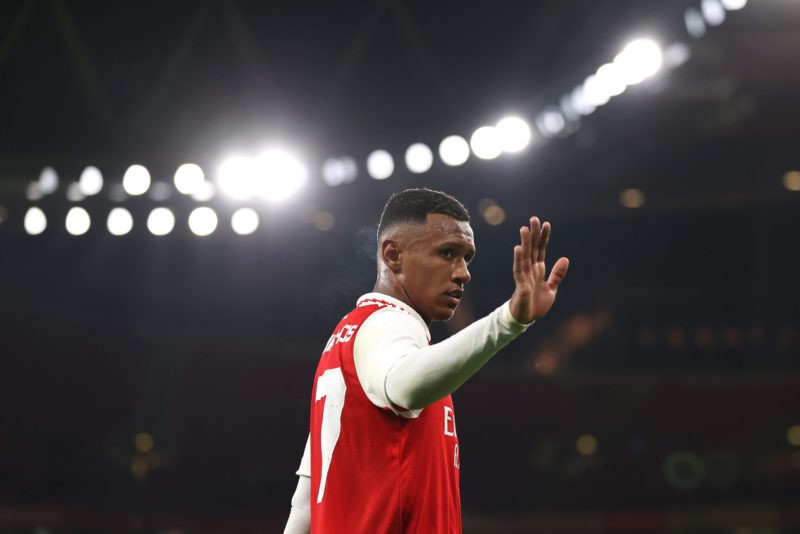 LONDON, ENGLAND - DECEMBER 17: Marquinhos of Arsenal looks on during the Friendly match between Arsenal and Juventus at Emirates Stadium on Decembe...
