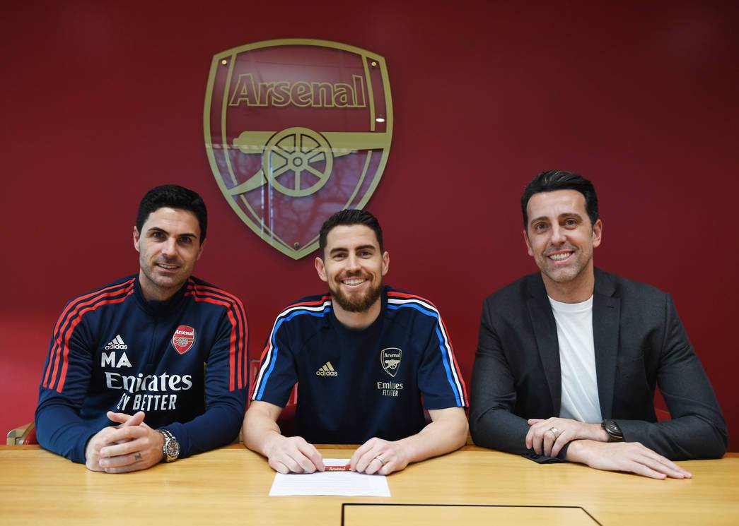 Arteta, Edu and Jorginho via Arsenal.com