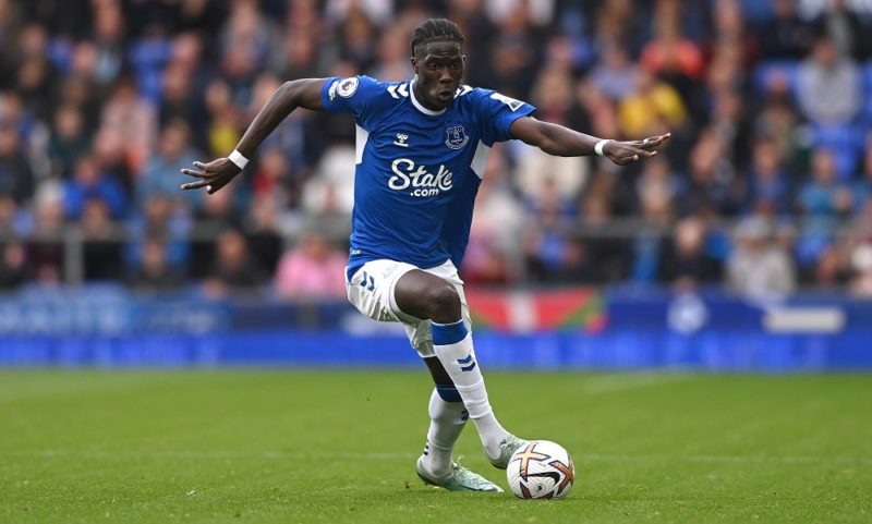 LIVERPOOL, ENGLAND: Everton player Amadou Onana in action during the Premier League match between Everton FC and Crystal Palace at Goodison Park on...