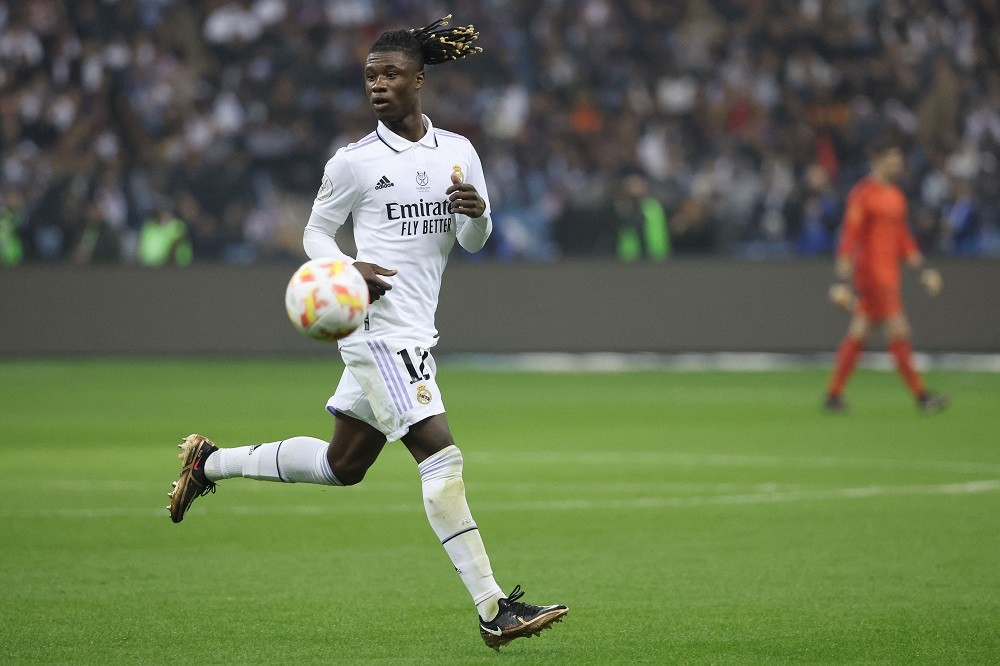 That was rubbish: Agent on Arsenal move for Real Madrid star 3 Real Madrid's French midfielder Eduardo Camavinga controls the ball during the Spanish Super Cup final football match between Real Madrid CF and FC Barcelona at the King Fahd International Stadium in Riyadh, Saudi Arabia, on January 15, 2023. (Photo by GIUSEPPE CACACE/AFP via Getty Images)