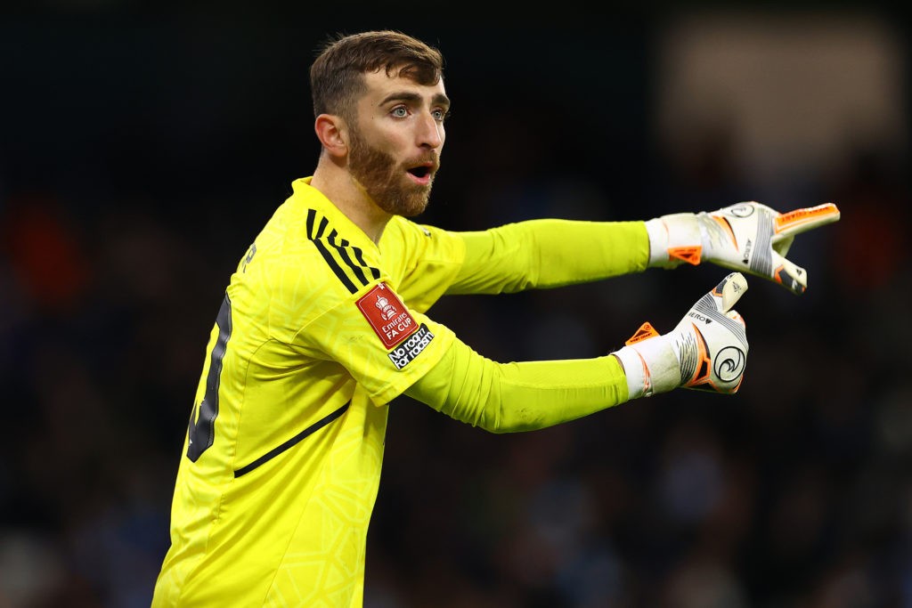 MANCHESTER, ENGLAND - JANUARY 27: Matt Turner of Arsenal during the Emirates FA Cup Fourth Round match between Manchester City and Arsenal at Etihad Stadium on January 27, 2023 in Manchester, England. (Photo by Michael Steele/Getty Images)