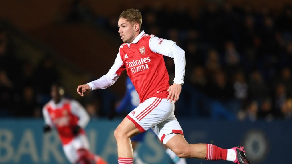 Kiwior & Smith Rowe praised after Arsenal u21 starts 2 Emile Smith Rowe playing for the Arsenal u21s (Photo via Arsenal Academy on Twitter)