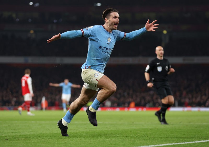 Jack Grealish: Arsenal were the better team 2 LONDON, ENGLAND - FEBRUARY 15: Jack Grealish of Manchester City celebrates scoring the team's second goal during the Premier League match between Arsenal FC and Manchester City at Emirates Stadium on February 15, 2023 in London, England. (Photo by Julian Finney/Getty Images)