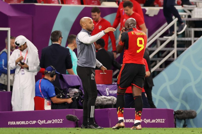 Thierry Henry advised Lukaku not to sign for Chelsea 2 DOHA, QATAR - DECEMBER 01: Romelu Lukaku of Belgium reacts with assistant coach Thierry Henry after the FIFA World Cup Qatar 2022 Group F match between Croatia and Belgium at Ahmad Bin Ali Stadium on December 01, 2022 in Doha, Qatar. (Photo by Michael Steele/Getty Images)