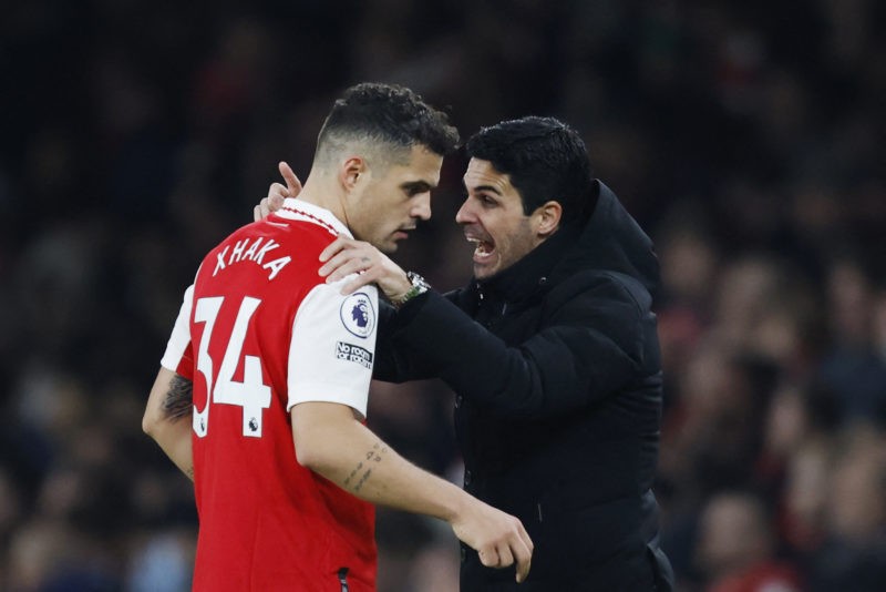Key points from Mikel Arteta's press conference 2 Arsenal's Spanish manager Mikel Arteta (R) speaks to Arsenal's Swiss midfielder Granit Xhaka during the English Premier League football match between Arsenal and Manchester City at the Emirates Stadium in London on February 15, 2023. (Photo by IAN KINGTON/IKIMAGES/AFP via Getty Images)