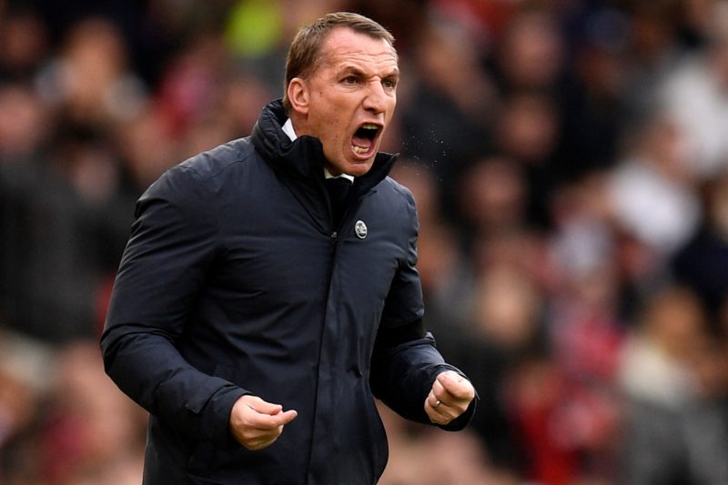 Leicester City's Northern Irish manager Brendan Rodgers shouts instructions to the players from the touchline during the English Premier League foo...