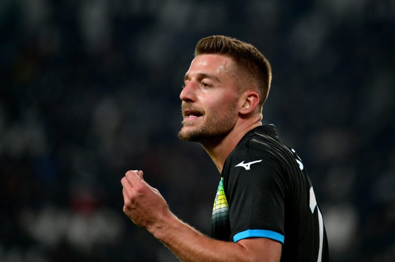 TURIN, ITALY - FEBRUARY 02: Sergej Milinkovic Savic of SS Lazio reacts during the coppa Italia quarter final match between Juventus v SS Lazio at A...