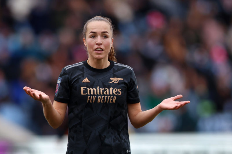 MANCHESTER, ENGLAND - FEBRUARY 11: Lia Walti of Arsenal reacts during the FA Women's Super League match between Manchester City and Arsenal at The ...