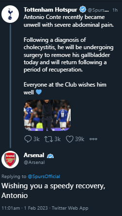 Arsenal tweet Spurs about Antonio Conte