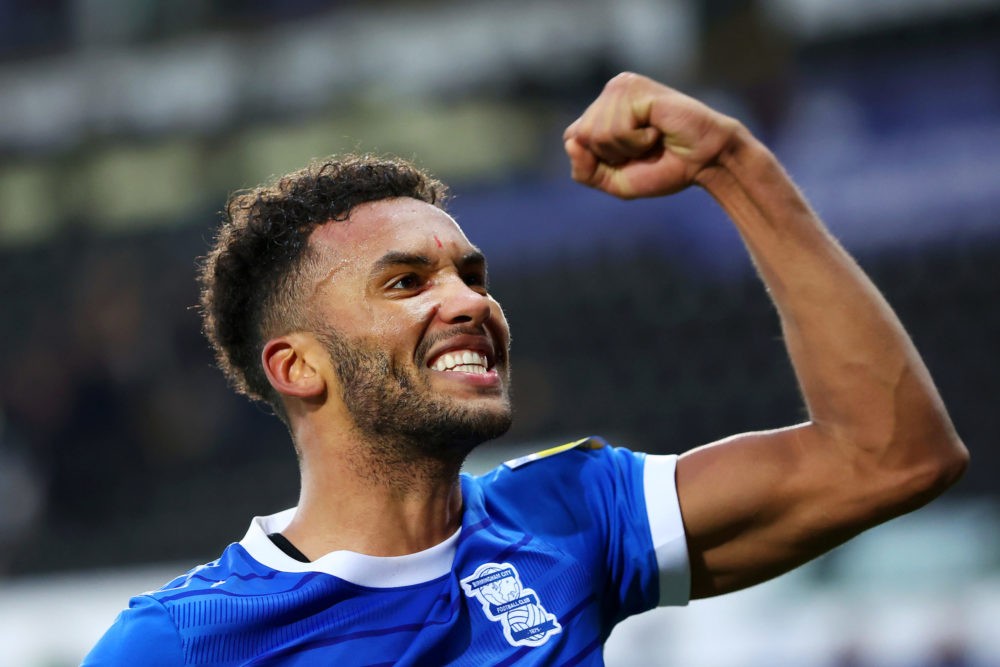 SWANSEA, WALES: Auston Trusty of Birmingham, scorer of the winning goal, celebrates after the final whistle during the Sky Bet Championship between...