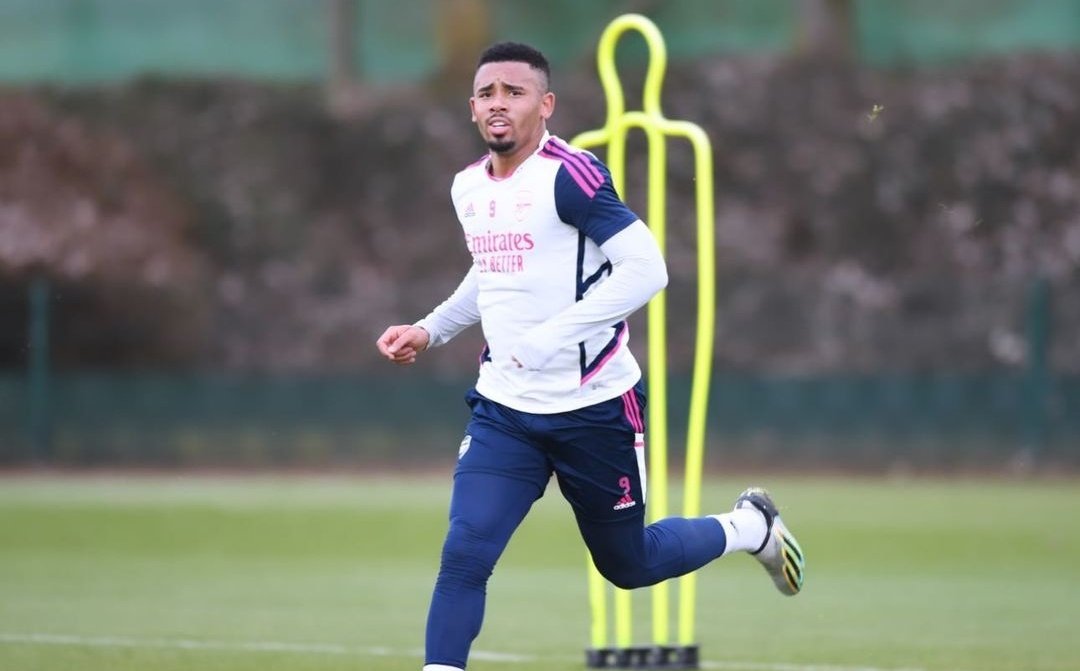 Gabriel Jesus in training with Arsenal (Photo via Karthikadhaigal on Twitter)