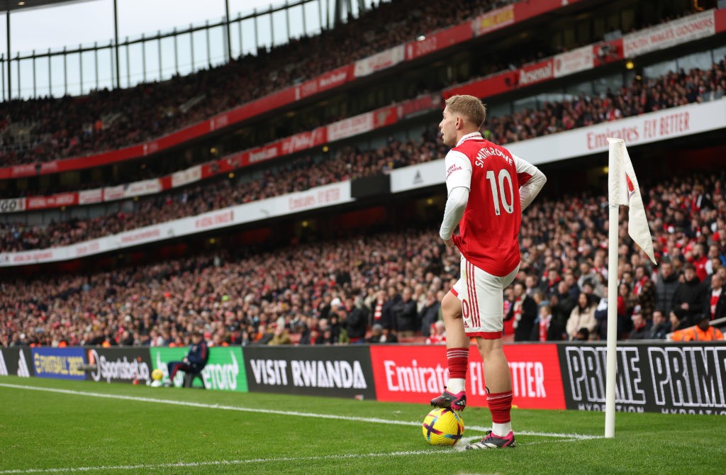 Arsenal midfielder admits this was his 'hardest season' 5 LONDON, ENGLAND - MARCH 04: Emile Smith Rowe of Arsenal during the Premier League match between Arsenal FC and AFC Bournemouth at Emirates Stadium on March 04, 2023 in London, England. (Photo by Julian Finney/Getty Images)