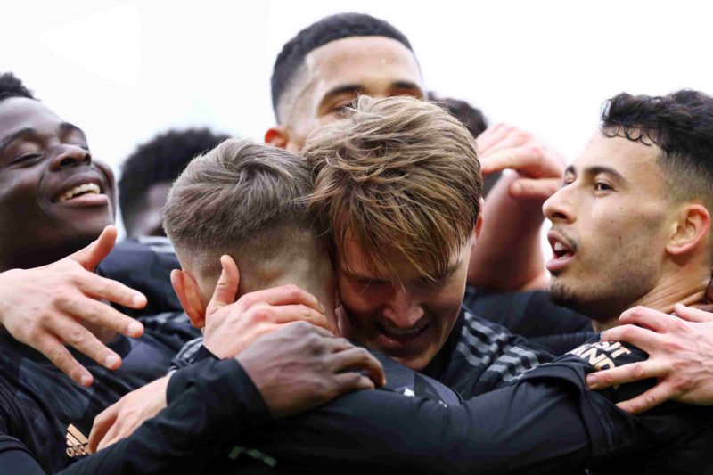 Arsenal make obvious Martin Odegaard PSG decision 8 LONDON, ENGLAND - MARCH 12: Martin Odegaard of Arsenal celebrates after scoring the team's third goal with teammates during the Premier League match between Fulham FC and Arsenal FC at Craven Cottage on March 12, 2023 in London, England. (Photo by Clive Rose/Getty Images)